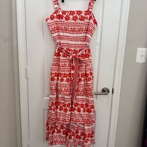 Aqua Red and White Patterned Maxi Dress